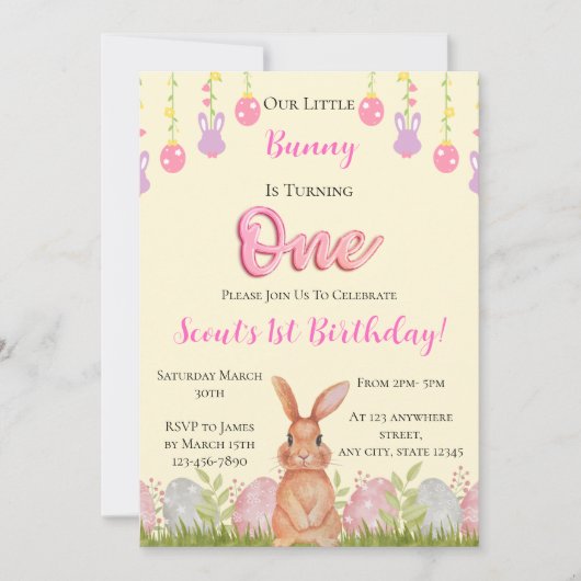 Ons konijntje wordt één verjaardag kaart (Voorkant)