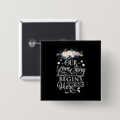 Ons liefdesverhaal begint hier vierkante button 5,1 cm (Voorkant /achterkant)