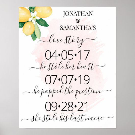 Ons liefdesverhaal Beste dag Citroenen Roze Trouwe Poster (Voorkant)