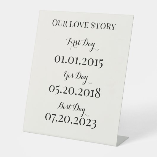 Ons liefdesverhaal bruiloft Pedestal Sign Reclamebord Met Voetstuk (Voorkant)