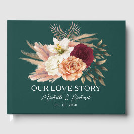 Ons liefdesverhaal Emerald Floral Guest Book Gastenboek