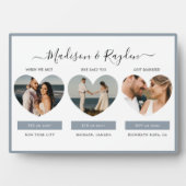 Ons liefdesverhaal Foto Dusty Blue Wedding Plaque Fotoplaat (voorkant)