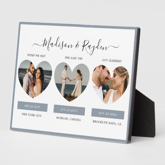 Ons liefdesverhaal Foto Dusty Blue Wedding Plaque Fotoplaat (Zijkant)