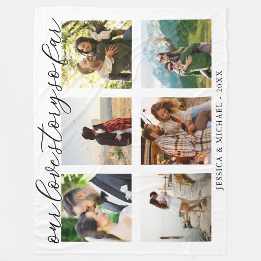 Ons liefdesverhaal Fotocollage bruiloft Jubileum Fleece Deken (Voorkant)