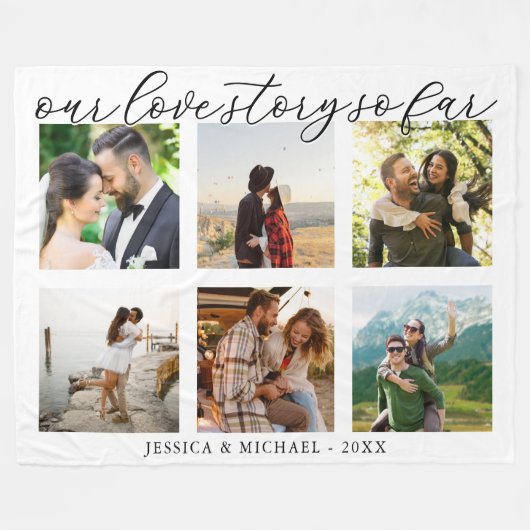 Ons liefdesverhaal Fotocollage bruiloft Jubileum Fleece Deken