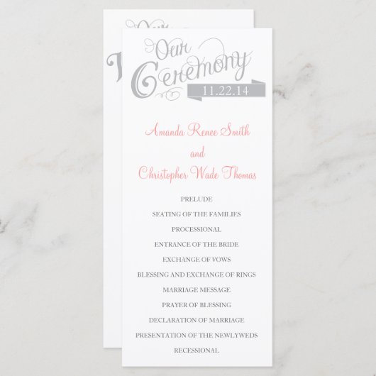 Ons liefdesverhaal huwelijksprogramma programmakaart (Voorkant / Achterkant)