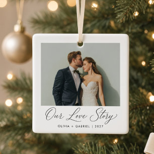 Ons liefdesverhaal Persoonlijke trouwfoto Koppel Keramisch Ornament