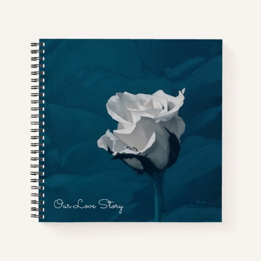 Ons liefdesverhaal Quote White Rose Blue Journal Notitieboek (Voorkant)