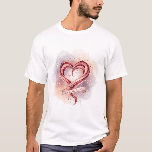 Ons liefdesverhaal – Romantisch hartontwerp T-shirt (Voorkant)