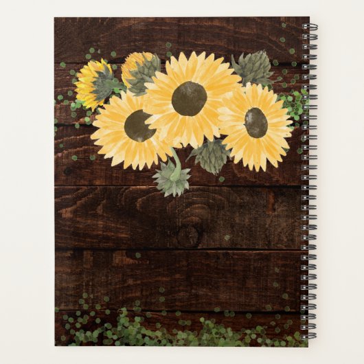 Ons liefdesverhaal Rustic Sunflower Weddenschap Planner (Achterkant)