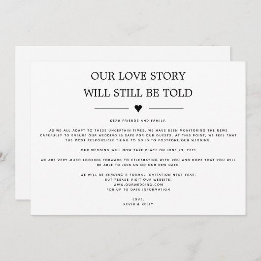 Ons liefdesverhaal zal nog steeds worden verteld V Kaart (Voorkant / Achterkant)