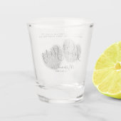 Ons liefdesverhaal Zilver Glitter Hearts Weddensch Shot Glas (Achterkant)