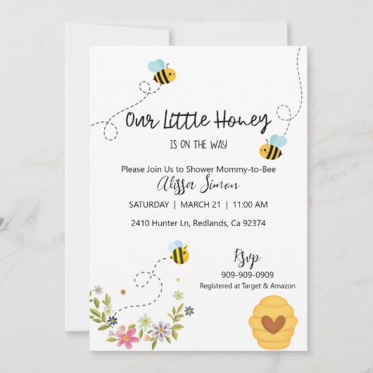 Ons Little Honey Bee thema Baby shower Kaart (Voorkant)