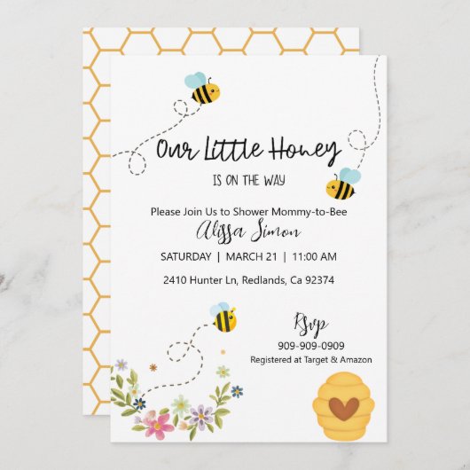 Ons Little Honey Bee thema Baby shower Kaart (Voorkant / Achterkant)