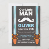 Ons 'Little Man Birthday Invitation Boy Bow Stropd Kaart (Voorkant)