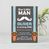 Ons 'Little Man Birthday Invitation Boy Bow Stropd Kaart (Staand voorkant)