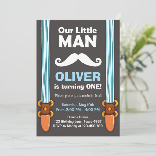 Ons 'Little Man Birthday Invitation Boy Bow Stropd Kaart (Staand voorkant)