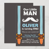 Ons 'Little Man Birthday Invitation Boy Bow Stropd Kaart (Voorkant / Achterkant)