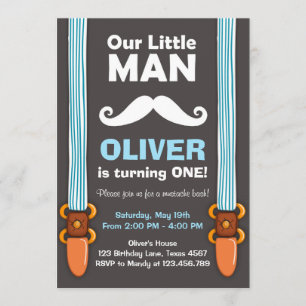 Ons 'Little Man Birthday Invitation Boy Bow Stropd Kaart