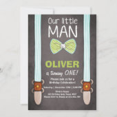 Ons 'Little Man Birthday Invitation Boy Bow Stropd Kaart (Voorkant)