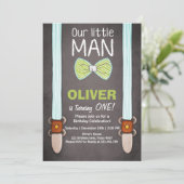 Ons 'Little Man Birthday Invitation Boy Bow Stropd Kaart (Staand voorkant)