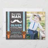 Ons 'Little Man Birthday Invitation Boy Bow Stropd Kaart (Voorkant)