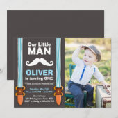 Ons 'Little Man Birthday Invitation Boy Bow Stropd Kaart (Voorkant / Achterkant)