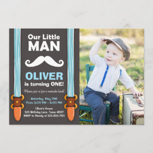Ons 'Little Man Birthday Invitation Boy Bow Stropd Kaart