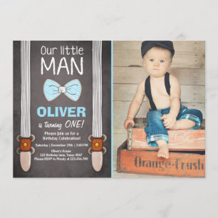 Ons 'Little Man Birthday Invitation Boy Bow Stropd Kaart