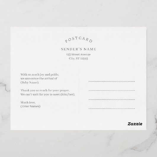 Ons Mirakel Folie Baby Birth Announounding Briefka Folie Feestdagen Briefkaart (Achterkant)