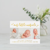 Ons Mirakel Folie Baby Birth Announounding Briefka Folie Feestdagen Briefkaart (Staand Voorkant)