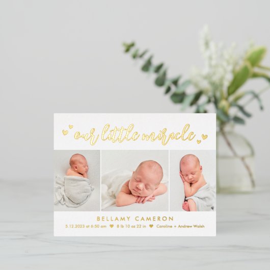 Ons Mirakel Folie Baby Birth Announounding Briefka Folie Feestdagen Briefkaart (Staand Voorkant)