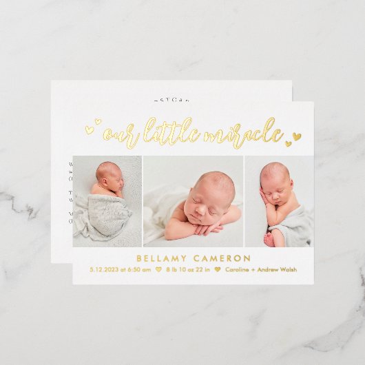 Ons Mirakel Folie Baby Birth Announounding Briefka Folie Feestdagen Briefkaart (Voorkant / Achterkant)