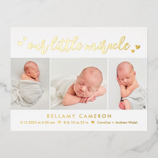 Ons Mirakel Folie Baby Birth Announounding Briefka Folie Feestdagen Briefkaart (Voorkant)