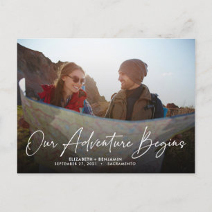 Ons moderne avontuur begint Foto Save the Date Briefkaart