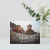 Ons moderne avontuur begint Foto Save the Date Briefkaart (Staand voorkant)