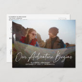 Ons moderne avontuur begint Foto Save the Date Briefkaart (Voorkant / Achterkant)