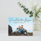 Ons moderne avontuur begint Foto Save the Date Briefkaart (Staand voorkant)