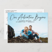 Ons moderne avontuur begint Foto Save the Date Briefkaart (Voorkant / Achterkant)