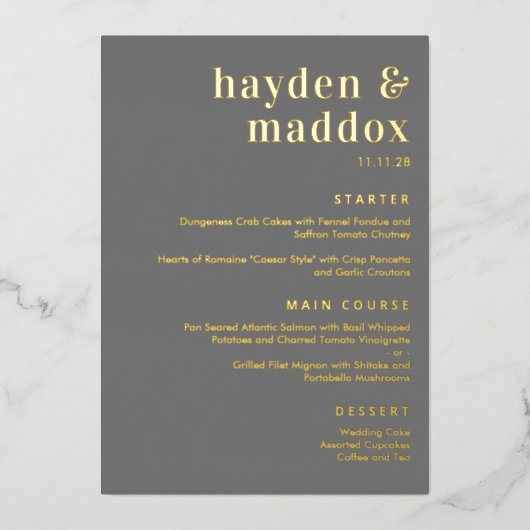 Ons Moment ECHTE FOLIE Modern Wedding Menu Kaart (Voorkant)