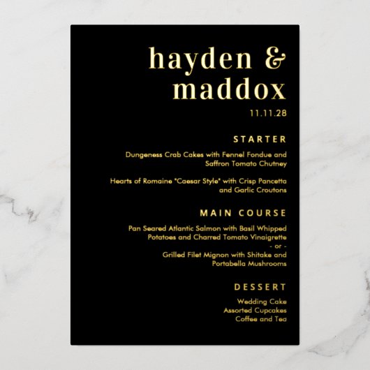 Ons Moment ECHTE FOLIE Modern Wedding Menu Kaart (Voorkant)