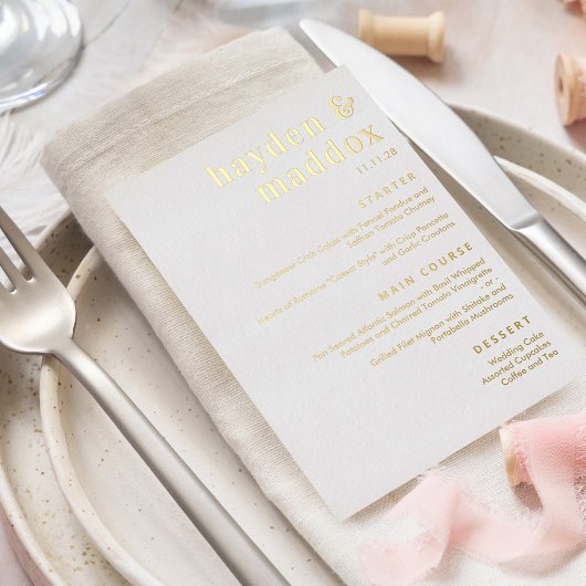 Ons Moment ECHTE FOLIE Modern Wedding Menu Kaart