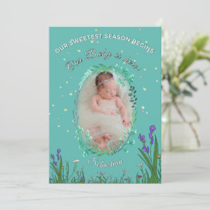 Ons Mooiste Seizoen Begint Cyan Bloemige Baby Kaart
