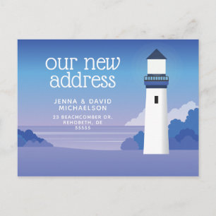 Ons nieuwe adres Beach en vuurtoren Briefkaart