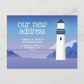 Ons nieuwe adres | Beach en vuurtoren Briefkaart