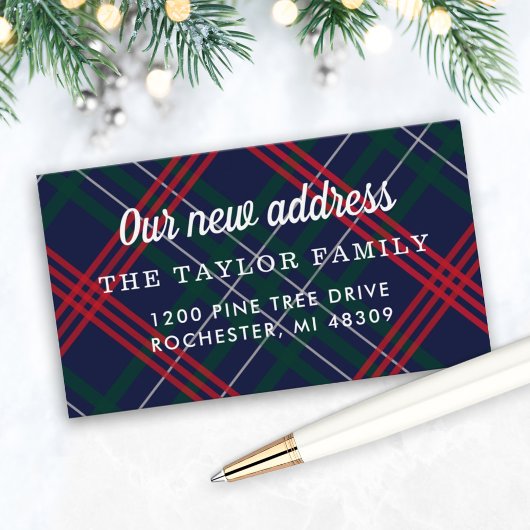 Ons nieuwe adres Kaart Navy Red Tartan Pset