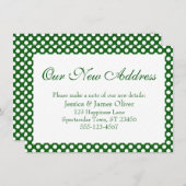 Ons nieuwe adres met groene en witte stippen informatiekaartje (Voorkant / Achterkant)