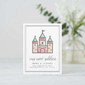 Ons nieuwe adres | Pastel Castle Home Briefkaart (Staand voorkant)