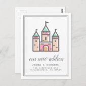 Ons nieuwe adres | Pastel Castle Home Briefkaart (Voorkant / Achterkant)