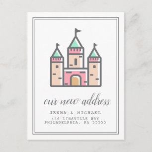Ons nieuwe adres   Pastel Castle Home Briefkaart